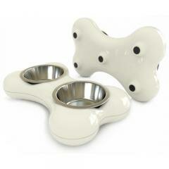 Hing Миски на подставке Косточка, 2шт*1500мл (Англия), 10*30*49см, белый