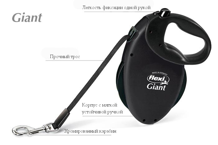 Flexi Giant Black Тросовый поводок-рулетка для больших собак (8м/50+ кг)