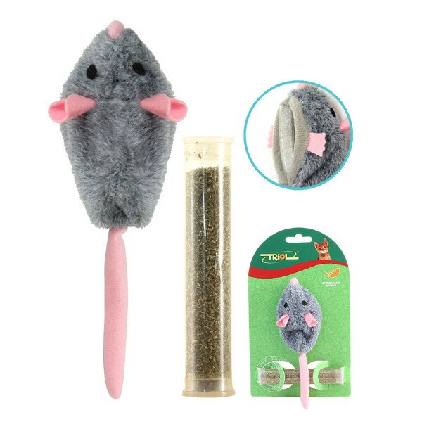 Игрушка для кошек Плюшевая мышка, кошачья мята в тубе, 80мм