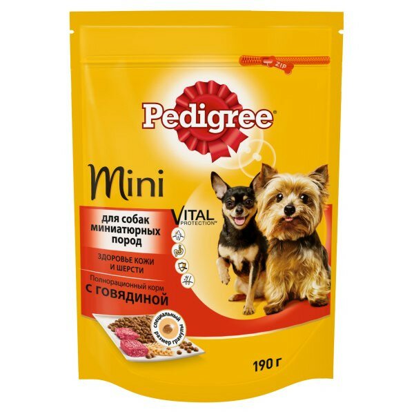 Pedigree сухой корм для взрослых собак мини-пород говядина 190г