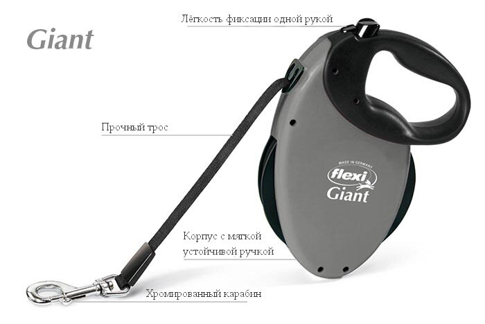Flexi Giant Grey Тросовый поводок-рулетка для больших собак (8м/50 кг)